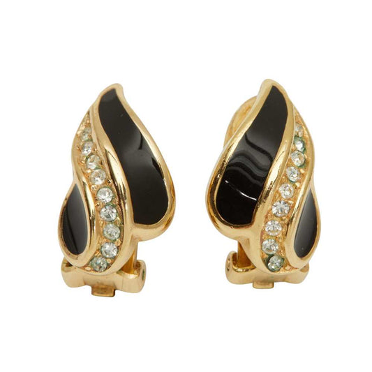 1980s Black Enamel & Crystal Earrings by Christian Dior
